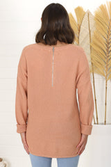 Kanza Jumper - Waffle Knit Scoop High-Low Hem Jumper in Peach