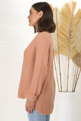 Kanza Jumper - Waffle Knit Scoop High-Low Hem Jumper in Peach