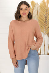 Kanza Jumper - Waffle Knit Scoop High-Low Hem Jumper in Peach