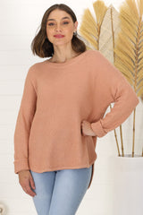 Kanza Jumper - Waffle Knit Scoop High-Low Hem Jumper in Peach