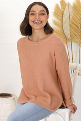 Kanza Jumper - Waffle Knit Scoop High-Low Hem Jumper in Peach