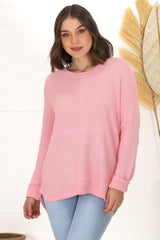 Kanza Jumper - Waffle Knit Scoop High-Low Hem Jumper in Pink