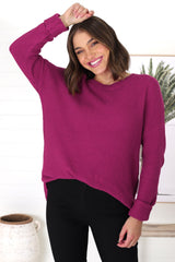 Kanza Jumper - Waffle Knit Scoop High-Low Hem Jumper in Purple