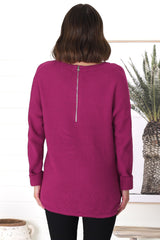 Kanza Jumper - Waffle Knit Scoop High-Low Hem Jumper in Purple