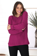 Kanza Jumper - Waffle Knit Scoop High-Low Hem Jumper in Purple