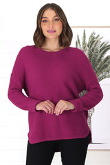 Kanza Jumper - Waffle Knit Scoop High-Low Hem Jumper in Purple