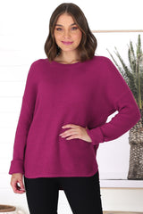 Kanza Jumper - Waffle Knit Scoop High-Low Hem Jumper in Purple