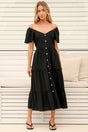 Model wearing Karina Midi Dress in Black from Salty Crush