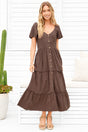 Model wearing Karina Midi Dress in Brown from Salty Crush
