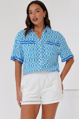 Karolyna Shirt  - Collared Button Down Shirt in Dory Print