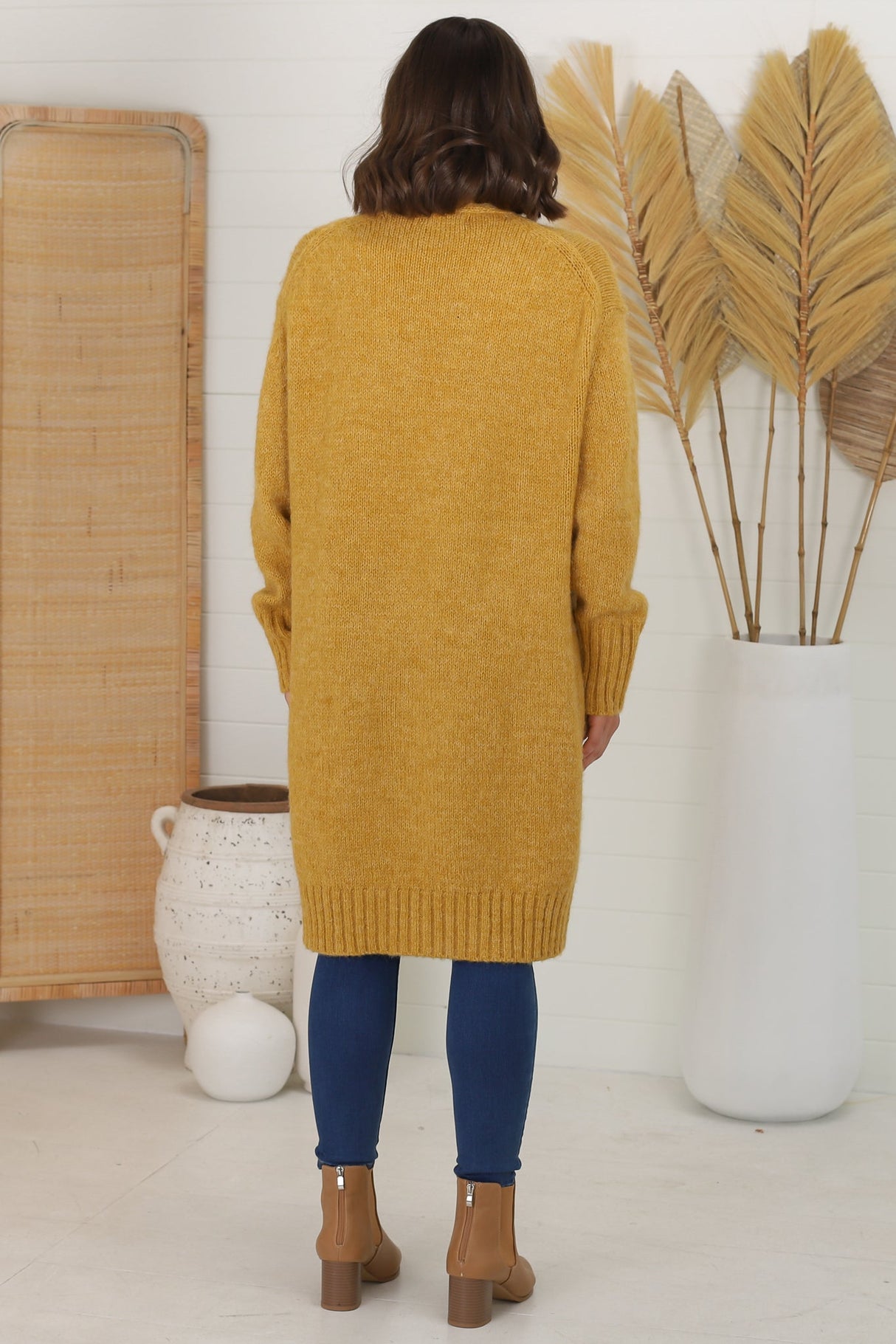 Kartika Cardigan - Long Ribbed Cuff and Hem Cardigan with Pockets in Mustard