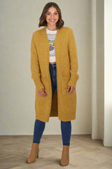 Kartika Cardigan - Long Ribbed Cuff and Hem Cardigan with Pockets in Mustard