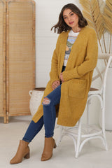 Kartika Cardigan - Long Ribbed Cuff and Hem Cardigan with Pockets in Mustard