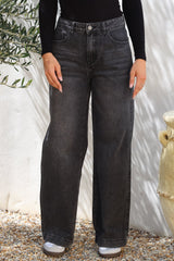 Kash Jeans - Relaxed Mid Rise Mum Jeans in Black Acid Wash