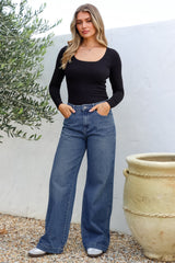Kash Jeans - Relaxed Mid Rise Mum Jeans in Dark Denim