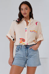 Kawai Shirt - Collared Button Down Shirt with Short Sleeves in Seasons Print