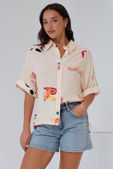 Kawai Shirt - Collared Button Down Shirt with Short Sleeves in Seasons Print