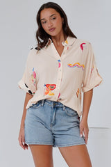Kawai Shirt - Collared Button Down Shirt with Short Sleeves in Seasons Print