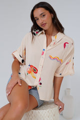 Kawai Shirt - Collared Button Down Shirt with Short Sleeves in Seasons Print