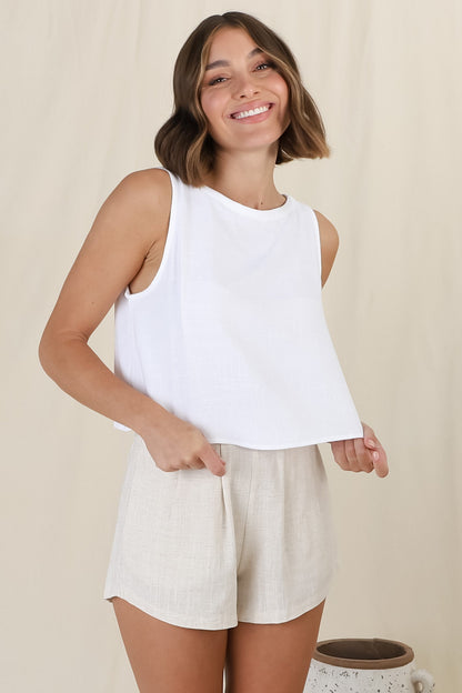 Kaydee Top - Boxy Sleeveless Top with Button Down Spine in White