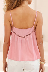Kaydra Top - Delicate Lace Detailed Cami with Adjustable Straps in Pink