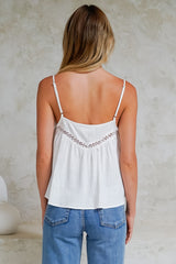 Kaydra Top - Delicate Lace Detailed Cami with Adjustable Straps in White