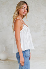 Kaydra Top - Delicate Lace Detailed Cami with Adjustable Straps in White