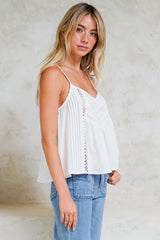 Kaydra Top - Delicate Lace Detailed Cami with Adjustable Straps in White