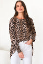 Model wearing Kayt Blouse in Leopard Print from Salty Crush