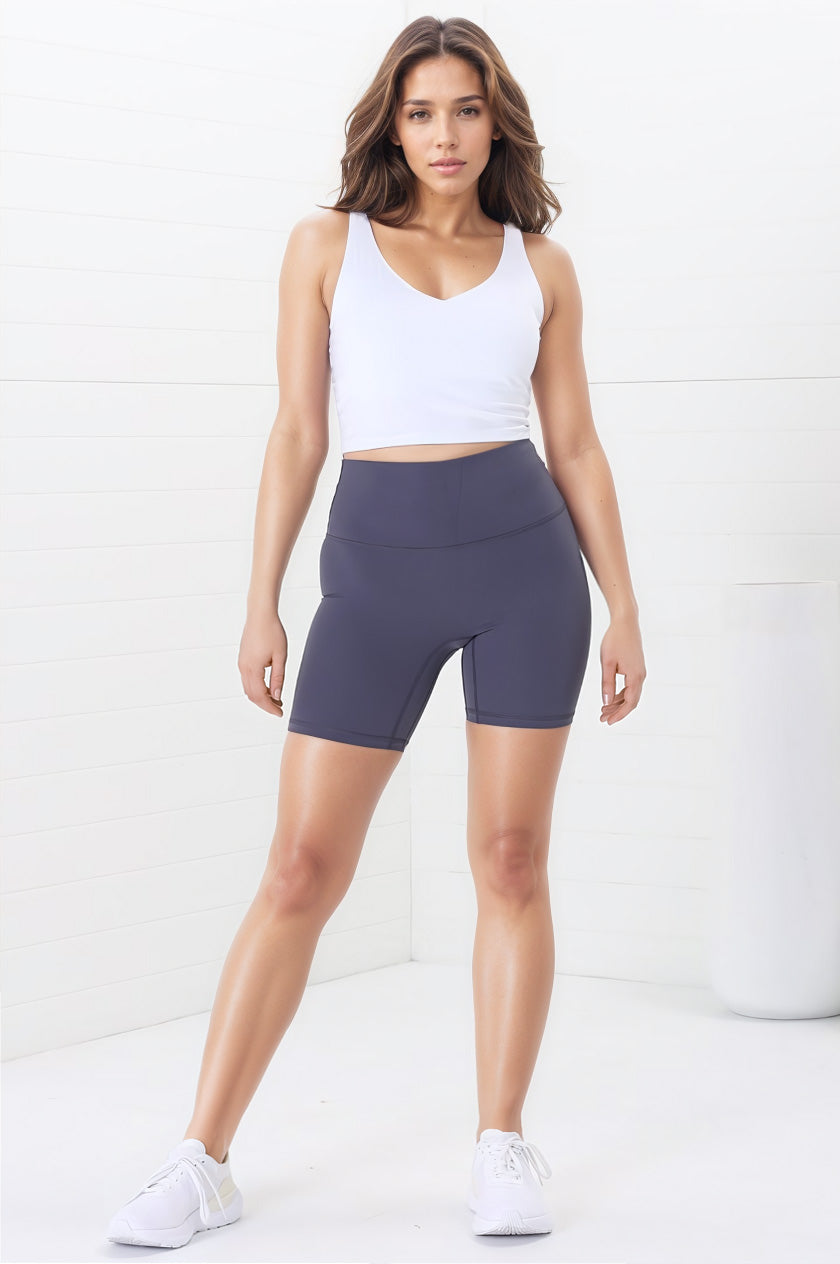 Axel Bike Shorts - Thick Highwaisted Band Bike Shorts in Lilac Grey