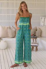 JAASE - Kea Jumpsuit: Spaghetti Strap Overalls with Pockets in Tranquility Print