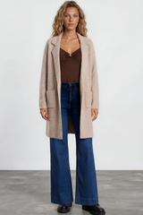 Model wearing Keagan Cardigan in Camel from Salty Crush