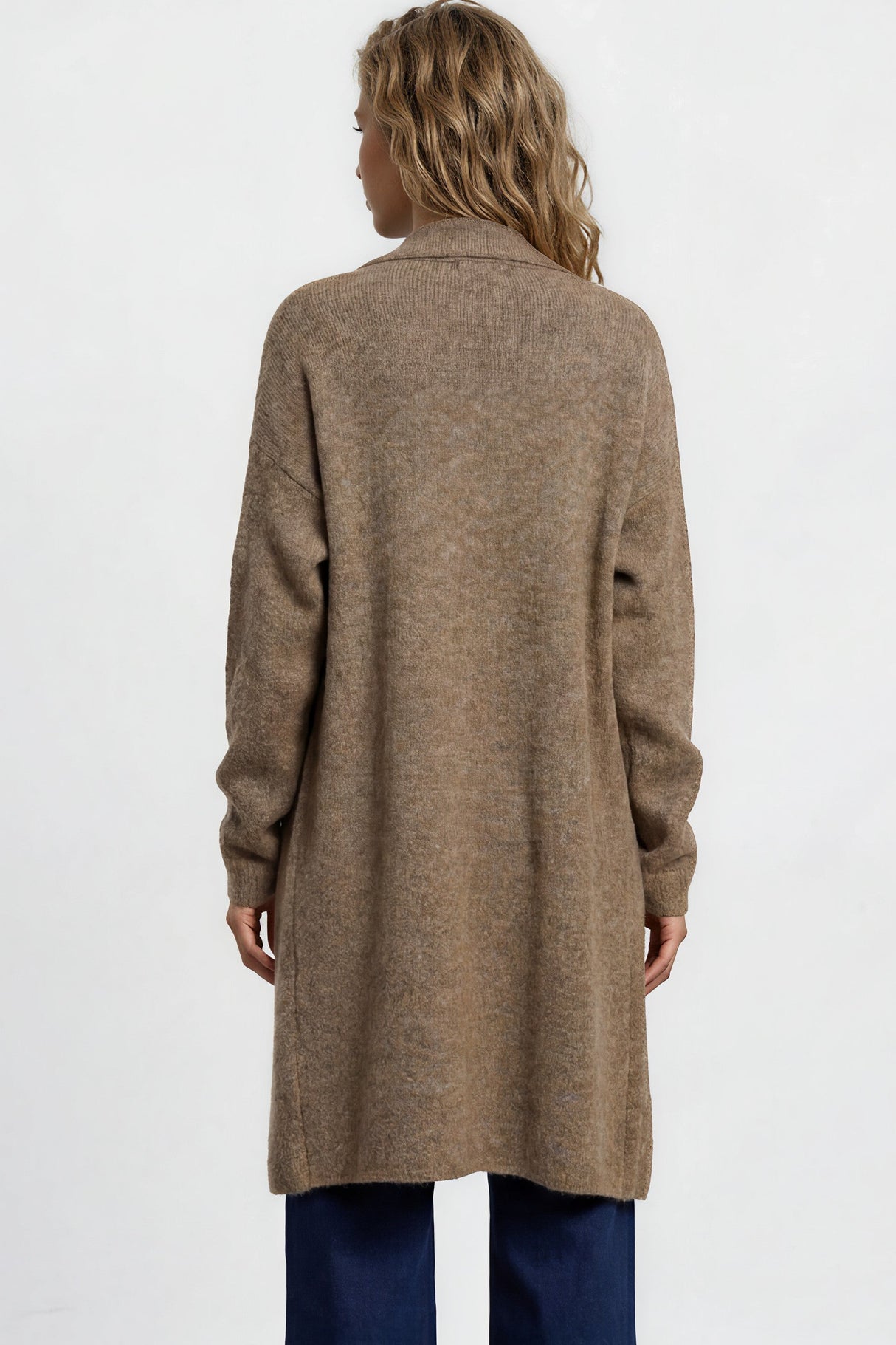 Model wearing Keagan Cardigan in Mocha from Salty Crush