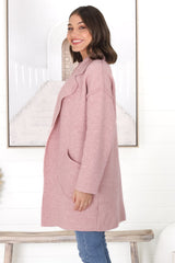 Kierce Cardigan - Folded Lapel Collar Coatigan with Pockets in Blush