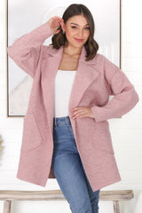 Kierce Cardigan - Folded Lapel Collar Coatigan with Pockets in Blush