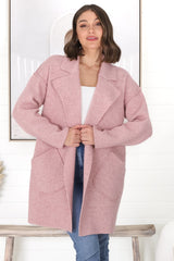 Kierce Cardigan - Folded Lapel Collar Coatigan with Pockets in Blush