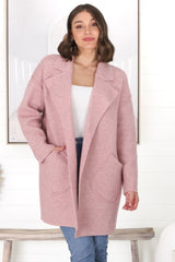 Kierce Cardigan - Folded Lapel Collar Coatigan with Pockets in Blush