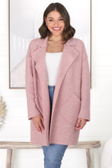 Kierce Cardigan - Folded Lapel Collar Coatigan with Pockets in Blush