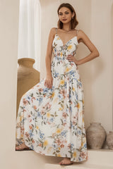 Kelda Maxi Dress - Spahetti Strap Gathered Waist Sun Dress in Veronica Print