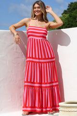 Kelis Maxi Dress - Adjustable Strap Sun Dress with Pockets in Bandi Stripe Pink