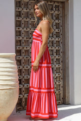 Kelis Maxi Dress - Adjustable Strap Sun Dress with Pockets in Bandi Stripe Pink