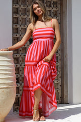 Kelis Maxi Dress - Adjustable Strap Sun Dress with Pockets in Bandi Stripe Pink