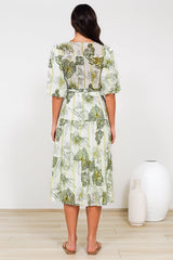 Kellee Midi Dress - V-Neckline Tiered Dress with Balloon Sleeves in Hyper Print