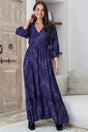 Model wearing Kiaba Maxi Dress in Vilma Print Navy from Salty Crush