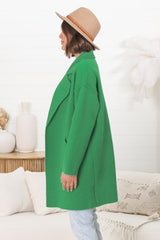 Kierce Cardigan - Folded Lapel Collar Coatigan with Pockets in Green