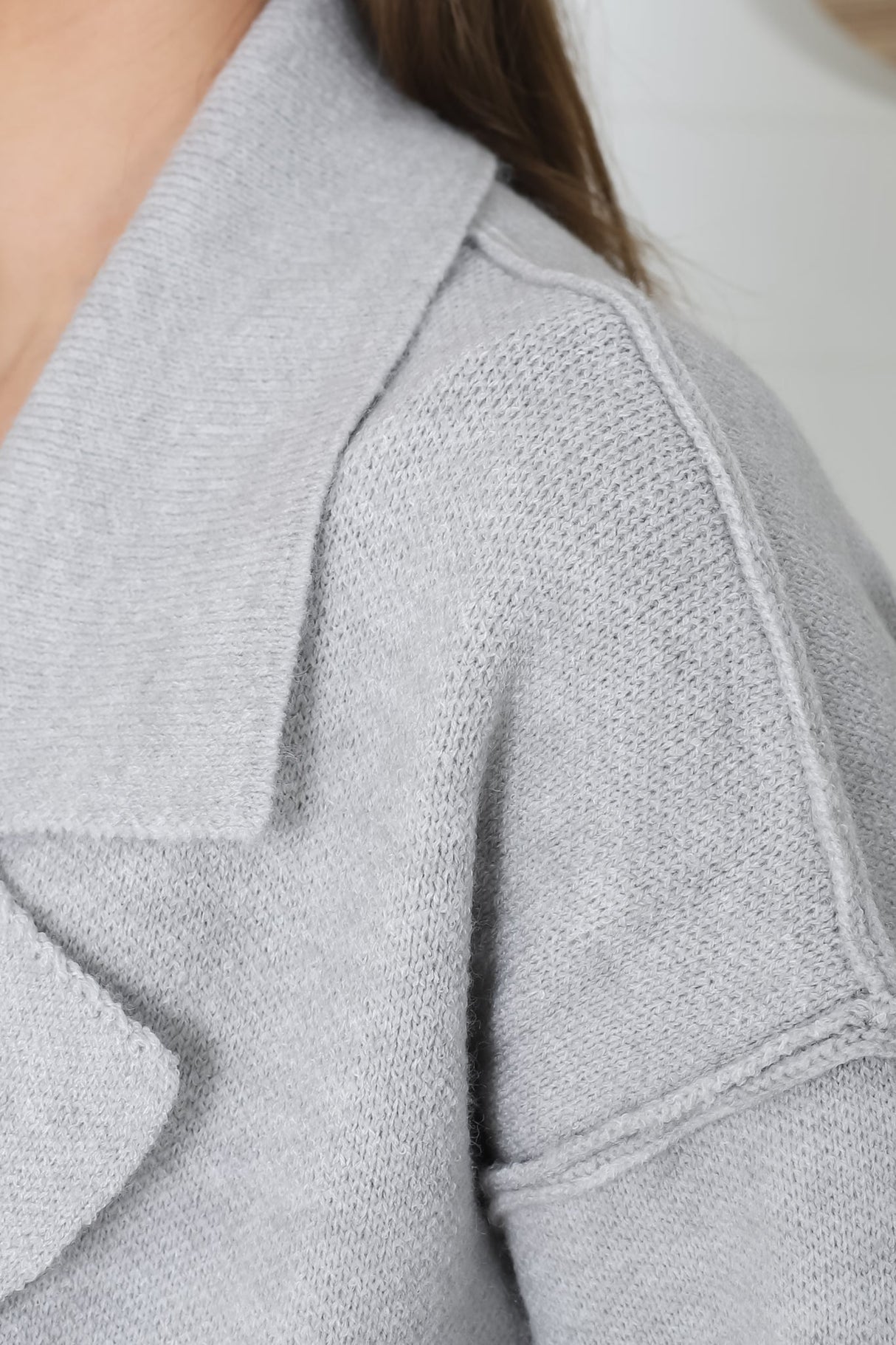 Kierce Cardigan - Folded Lapel Collar Coatigan with Pockets in Grey