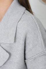 Kierce Cardigan - Folded Lapel Collar Coatigan with Pockets in Grey