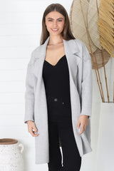 Kierce Cardigan - Folded Lapel Collar Coatigan with Pockets in Grey