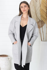 Kierce Cardigan - Folded Lapel Collar Coatigan with Pockets in Grey