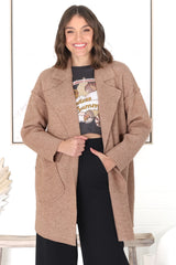 Kierce Cardigan - Folded Lapel Collar Coatigan with Pockets in Tan